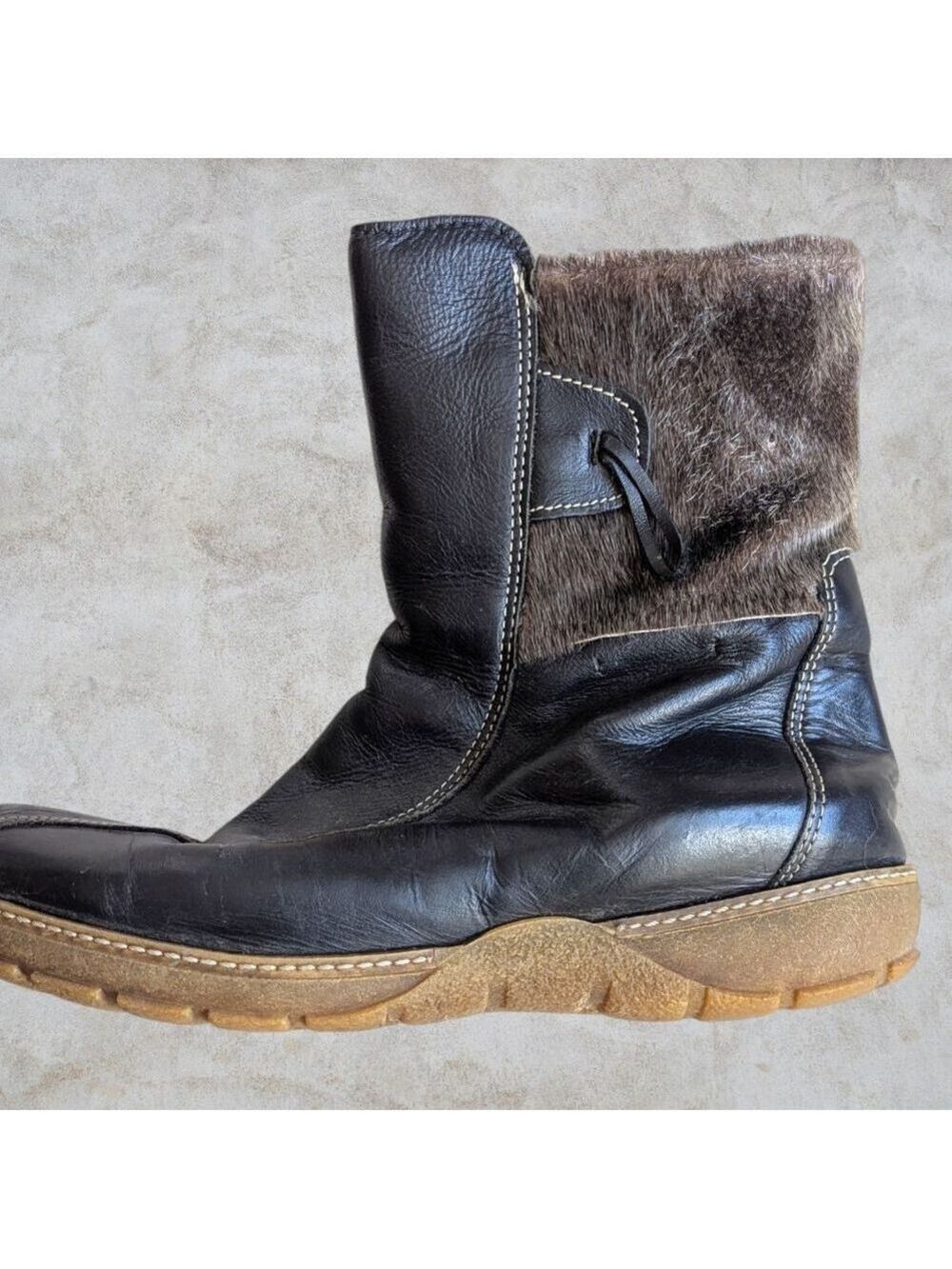 BILODEAU | Leather Winter Ankle Boots With Seal Fur Trim Size 9.5 - Picture 2 of 13